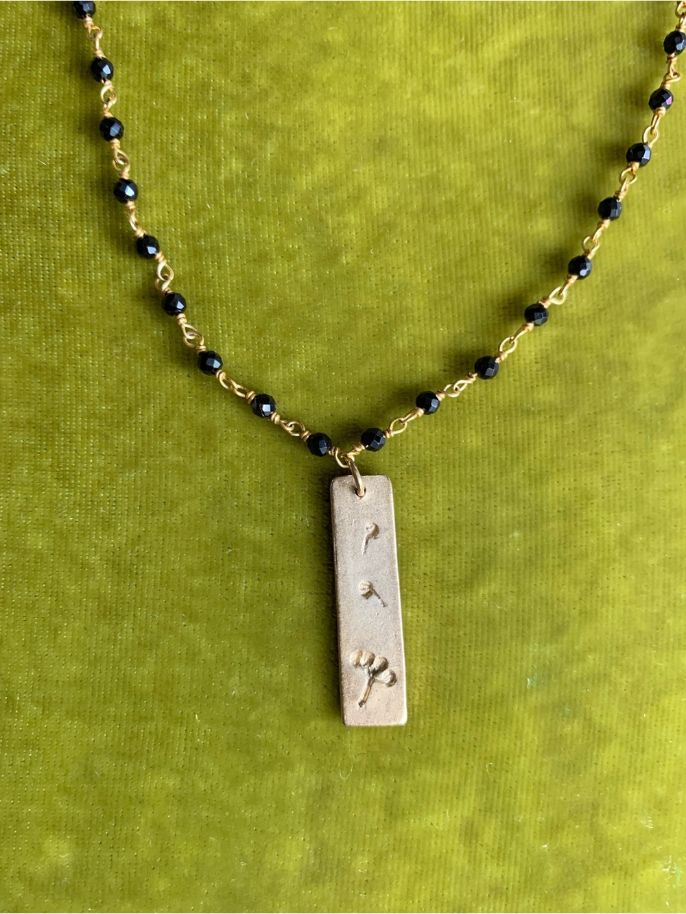 Wild Flower Pendant Black Onyx Rosary Bead Chain Necklace